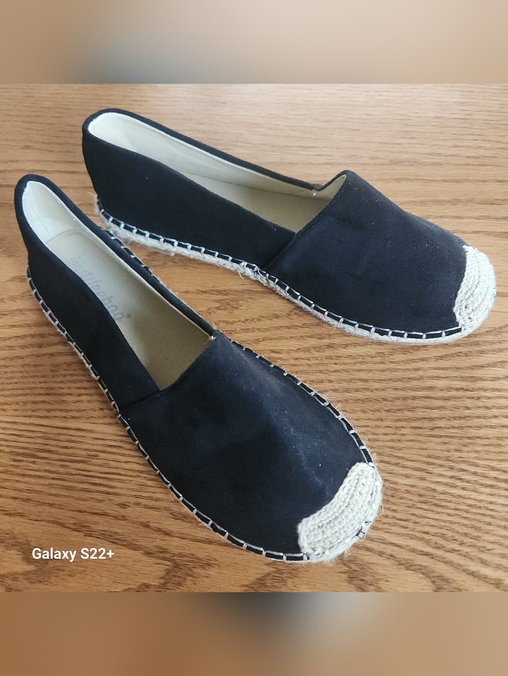 Weeboo Black Canvas Espadrille Flats with Natural Woven Toe Cap & Stitching